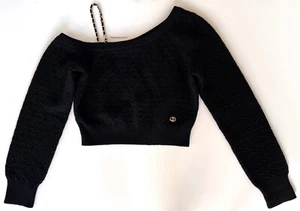 CHANEL 23B BLACK CASHMERE GOLD CHAIN CC LOGO SWEATER PULLOVER 34 XS - Picture 1 of 21