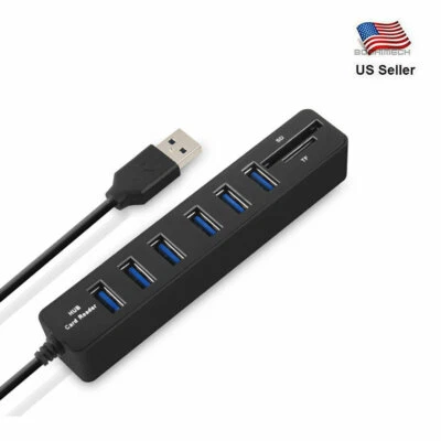 6 Ports USB 2.0 Hub Splitter Multi USB Combo 2 In 1 SD/TF Card Reader For PC - Image 1 of 2