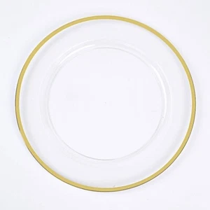 CLEAR GOLD 10 Round 12" Heavy Duty Plastic CHARGER PLATES Metallic Rim Party - Picture 1 of 6