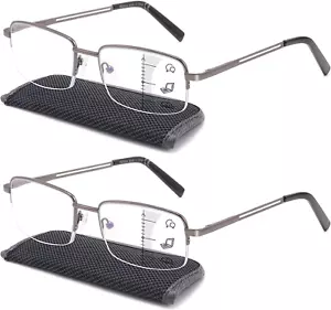 Premium 2 PACK Durable Progressive Multifocus Reading Glasses for Men Blue Light - Picture 1 of 6