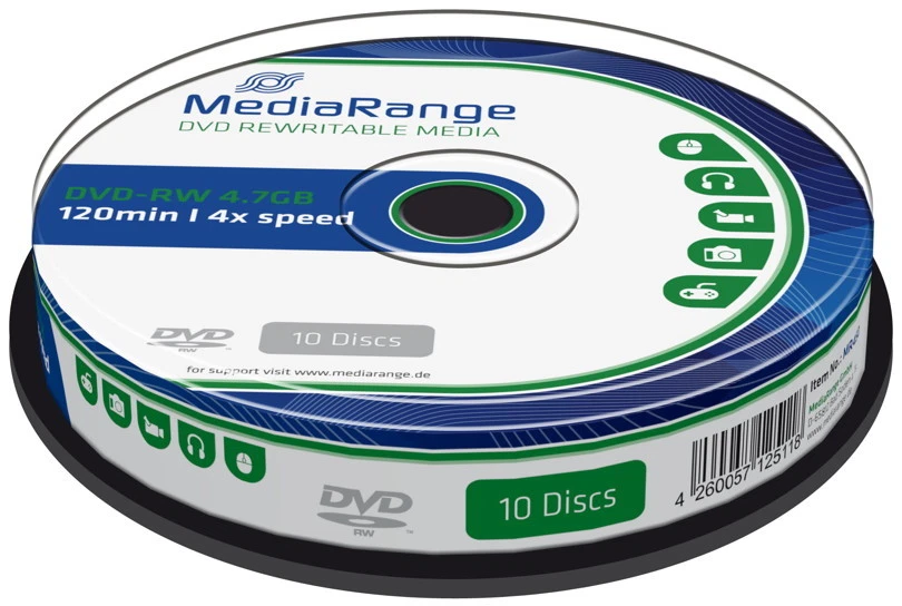 10 MediaRange Rohlinge Dvd-rw 4 7gb 4x Spindel