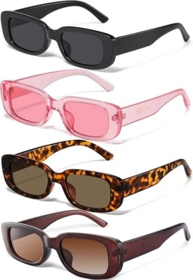 4PCS Black Tea Clear Pink Leopard 1 Rectangle Sunglasses UV400 Y2k Square Frame - Image 1 of 4