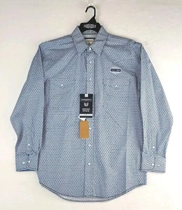 Panhandle Rough Stock Men's Blue Long Sleeve Pearl Snap Flex Tech Shirt - Picture 1 of 4
