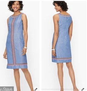 Talbots Linen Embroidered Scalloped Shift Dress size 16 NWT - Picture 1 of 12