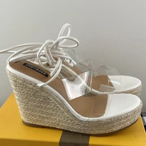 New Zody Boer Women’s Clear Espadrille Platform Wedge Sandals White Size 8 - Picture 1 of 8