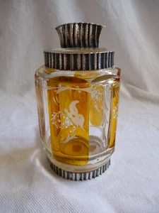 Art Deco Oscar Stodt Elberfeld Deckeldose Überfangglas geschliffen 800er Silber - Picture 1 of 16