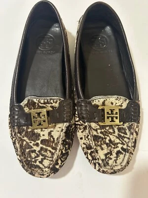 Tory Burch Mujeres Kendrick Mocasín de Conducción Pisos 6.5 Marrón Pelo de becerro Pitón Zapatos Foto 1 de 4