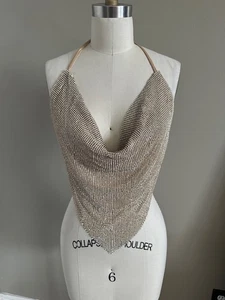 Vintage Y2K Gold Chain Metal Backless Going Out Top Metallic Club Dance Small - Picture 1 of 9
