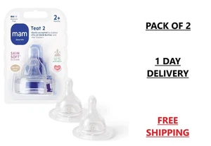 MAM Teats Size 2, Suitable for 2+ Months, MAM Medium Flow Teats with Skin Soft - Picture 1 of 7