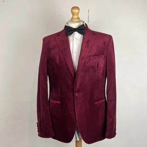 Moss Velvet Blazer Jacket Men's 44R Red Cherry Smoking Tuxedo Slim Fit Evening - Picture 1 of 14