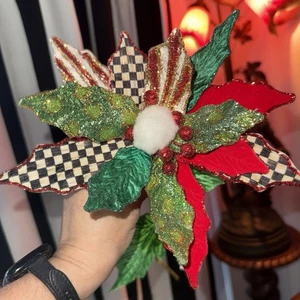 Mackenzie Childs Nostalgie Jumbo Weihnachtsstern STIEL mit höfischem Karo verziert - Bild 1 von 12