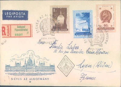 HUNGARY 1954 registered FDC to France  - Image 1 of 2
