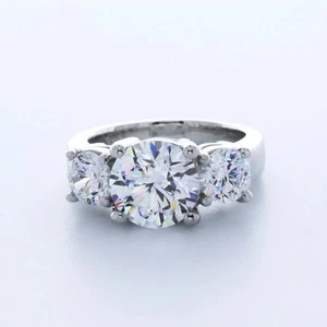 Classic 3-Stone Engagement Ring Platinum 3.17 CT Round Lab-Grown Diamond F VS1 - Picture 1 of 5