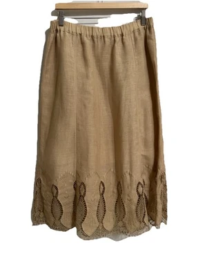 Maxi Falda Chico’s 100% Lino Talla 1 8/10 Crochet Dobladillo Bordado Boho Completa Foto 1 de 4