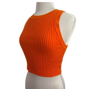 H&M New Women's Y2K Ribbed Knit Cropped Racerback Tangerine Orange Tank Top M - Picture 1 of 5