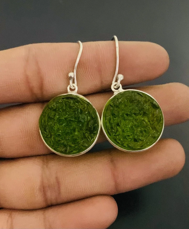 Pendiente de plata de ley 925 con piedras preciosas de moldavita hecho a mano joyería regalo por amor Foto 1 de 1