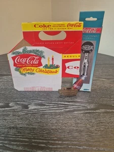 Vintage Coca-Cola Lot: 1925 Cast Iron Opener, NOS Door Pull, Xmas 6-Pack Carrier - Picture 1 of 22