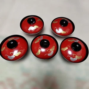 Japan Urushi Lackgeschirr Suppenschüssel Set 5-teilig uralt Urethanbeschichtung 13 cm - Bild 1 von 4