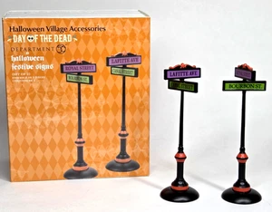 Dept 56 Halloween Day of The Dead FESTIVE STREET SIGNS Village Accessories NEW - Picture 1 of 12