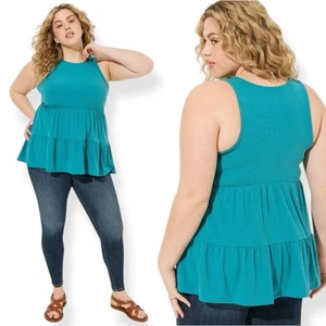 NEW Torrid Super Soft Ribbed High Neck Babydoll Tank Top 2 Size 2X Teal Knit 90s - Picture 1 of 16