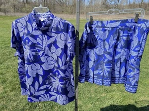 Chico's Skort & Top Neema Blue Floral Pleated UPF Lined Golf Tennis Size 2 & 3 - Picture 1 of 13