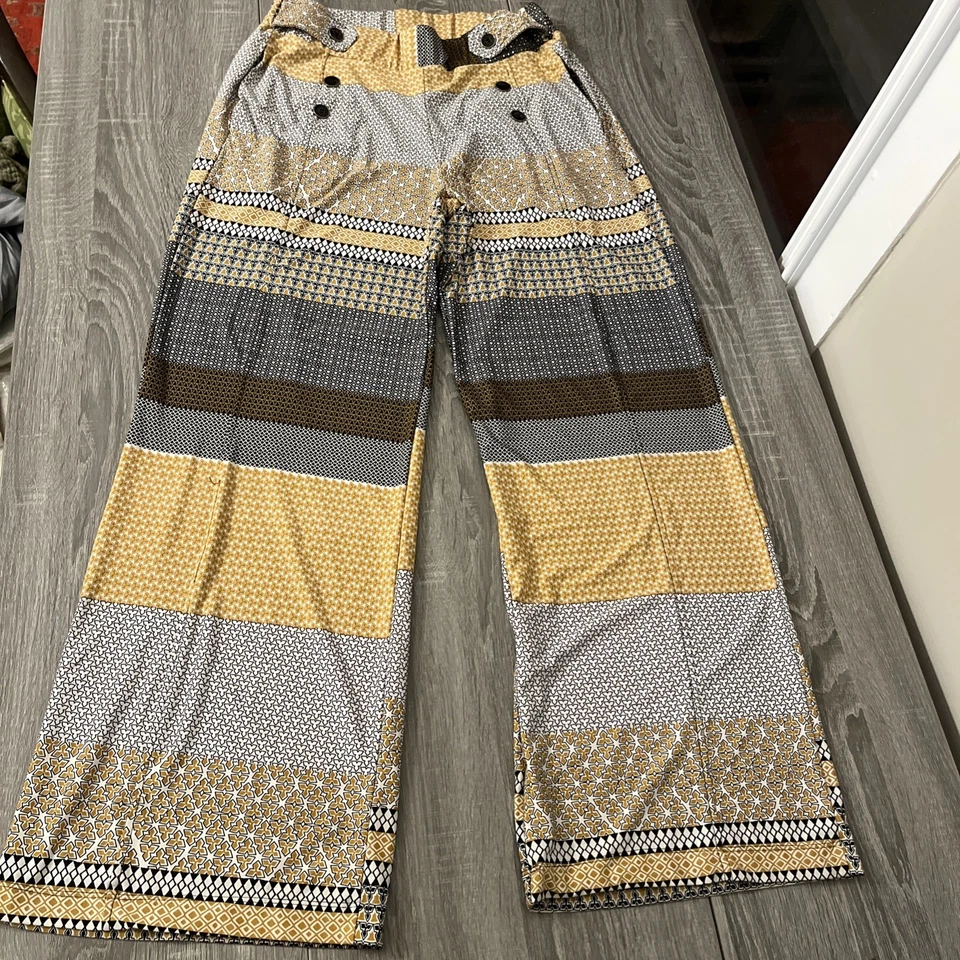 Pantalones Robert Louis Mujer M Dorado/Marrón Patrón Pierna Ancha con Paquetes Foto 1 de 4