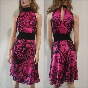 AUTH Versace Collection floral printed fuchsia pink silk Dress IT 42 - Picture 1 of 23