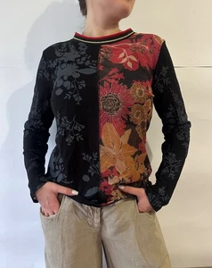 Desigual Avant Garde Women Black Y2K Floral Viscose Jumper Size M-L - Picture 1 of 8