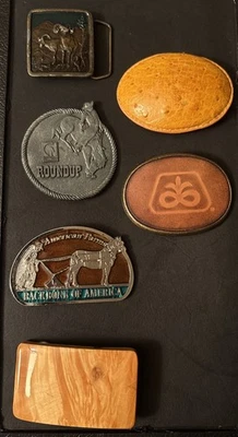 Lote De (6) Hebillas De Cinturón De Colección Vaquero Granjero Pionero Semilla Carneros Cuero El Cid - Imagen 1 de 4