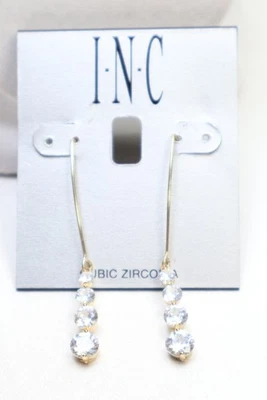 INC Gold Tone Cubic Zirconia Wire Drop Earrings $39.50 New - Image 1 of 3