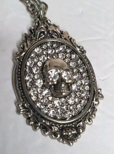 COLLANA Teschio Ribelle Roccia Bling Strass Argento 18" Catena 2" Ciondolo - Foto 1 di 10