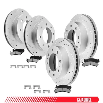 Front Rear Drilled Rotors Ceramic Brake Pads Kit for Silverado Sierra 1500 2500 - Image 1 of 4