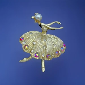 Broche Bailarina Vintage Tono Dorado Metal Multicolor Cristales 2 Pulgadas Multicol - Imagen 1 de 10