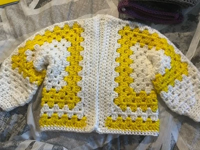 Cárdigan Cuadrado Hexi Granny Hecho a Mano Crochet Granny Niña 4t Foto 1 de 4