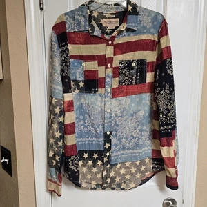 Herren Ralph Lauren Denim Supply amerikanische Flagge Patchwork Knopf Hemd Used-Look M - Bild 1 von 6