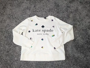 Kate Spade Pansy Toss White Sweatshirt Women's L Designer Embroidered Logo READ - Picture 1 of 10