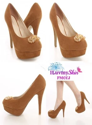 DELICACY TAN Suede Beaded Heels Size 8 - Image 1 of 4