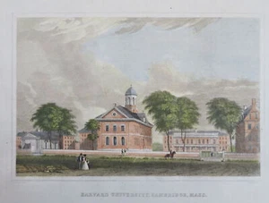 Harvard University Ivy League Cambridge Massachusetts 1834 Davis impresión grabada - Imagen 1 de 2