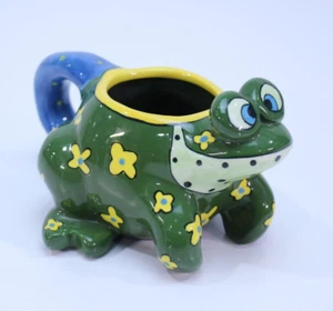 Taza jardinera Ganz Frog de colección flores amarillas mango azul firmada Pati cerámica príncipe - Imagen 1 de 10