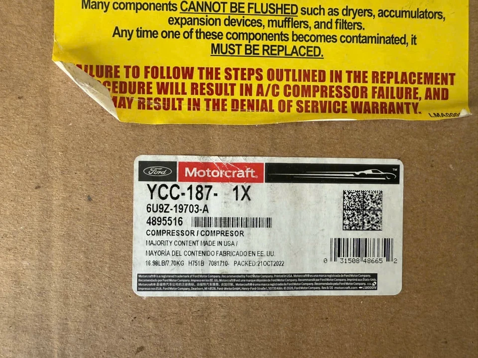 Compresor de aire acondicionado con embrague para Ford F-650 2015 Motorcraft YCC187 Foto 1 de 1