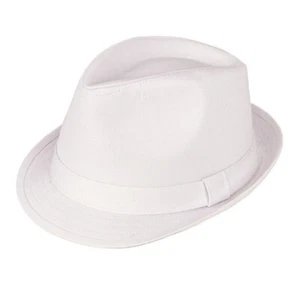 PLAIN WHITE COTTON TRILBY HAT BOWLS BOWLING CRICKET WEDDING BOXED LIGHTWEIGHT - Picture 1 of 1