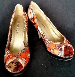 Madden Girl Women’s Floral Peep Toe Orange Tone Platform Shoes Heels Size 7 M  - Picture 1 of 6