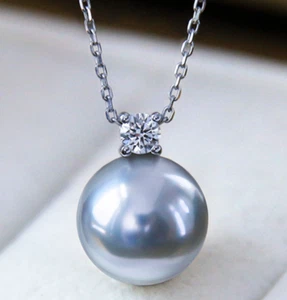 Stunning AAAA+ 12mm South Sea Gray round Shell Pearl PENDANTS necklaces 18k - Picture 1 of 6