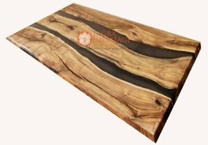 Black Resin River Dine Center Table Handmade Acacia Wooden Working Table Decors