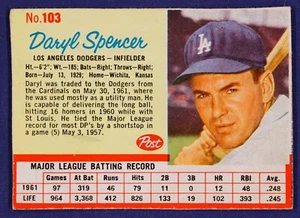 1962 Post #103 Daryl Spencer EX to EXMT MC - Picture 1 of 2