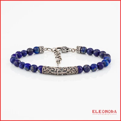 bracciale uomo cesare paciotti in argento 925 pietre naturali lapislazzuli sfere - Immagine 1 di 4