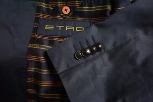 Etro Cotton Blend Solid Blue 2 Pc Suit Jacket Pants Sz 44 US 54 EU - Picture 1 of 13