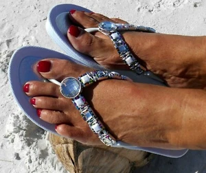 SANDALI GRANDCO ZEPPA GIAGUARO PERIZOMA A V PIETRE PREZIOSE MULTICOLORE ELEGANTE ZEPPA TACCO - Foto 1 di 3