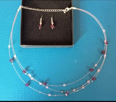 Necklace New Womans Avon Purple Barcelona Fish Hook Earrings Gift Set  - Image 1 of 4