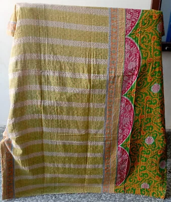 Colcha Indian Hecha a Mano Vintage Doble Kantha Edredón Retazos Algodón Gudri Foto 1 de 2